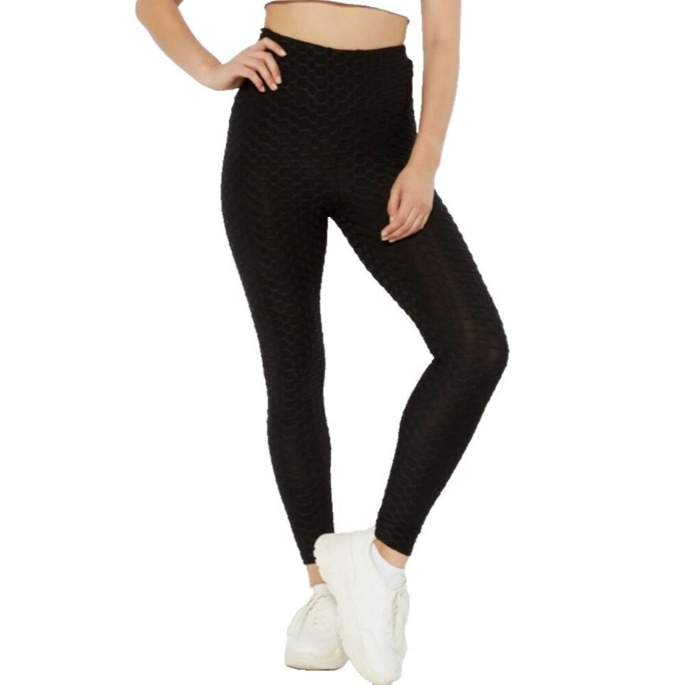 Rue21 Black Honeycomb Ruched Back High Rise Leggings Women Juniors Size Medium